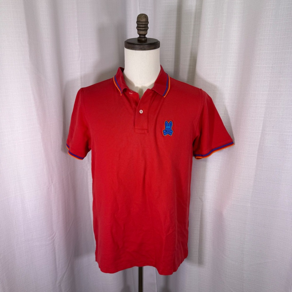 Psycho Bunny Polo Shirt Mens Size 6 Red Pima Cotton Tipped B6K600X1PC